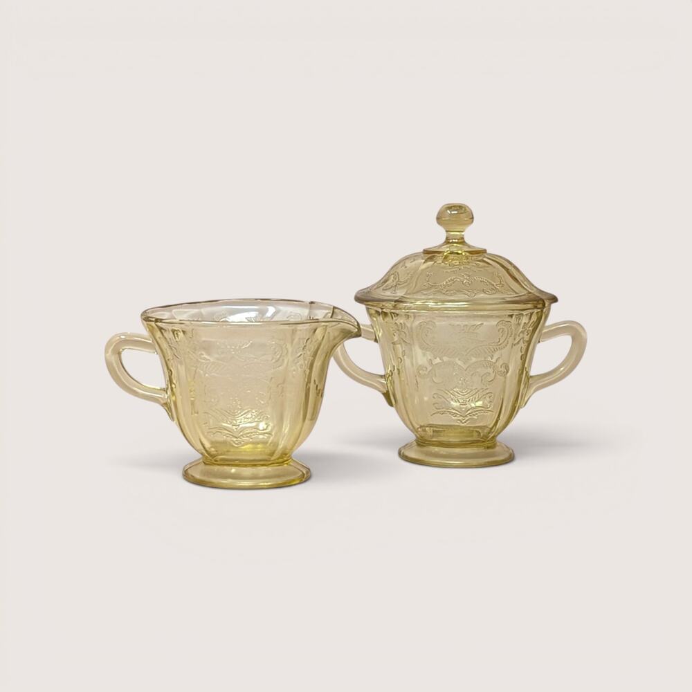 1930s Federal Glass Amber Madrid Creamer and Sugar Bowl
